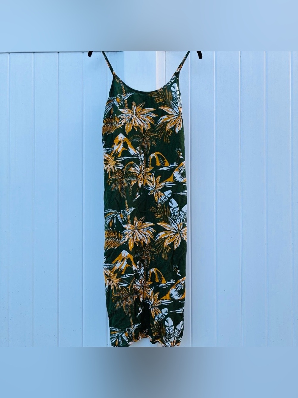 H&M Women’s Dress Green Yellow Tropical Maxi Palm Print Retro Pinup Sz 8